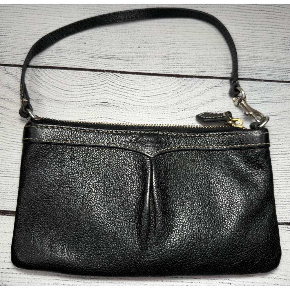 VTG Dooney Bourke Black Leather Wristlet Pouch Clutch Small Bag Accessory